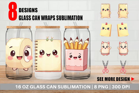 Glass Can Kawaii Stationery Sublimation artnoy 