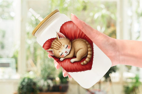 Glass Can Kitsch Valentine's Pets Retro Puppy & Kitten Sublimation artnoy 