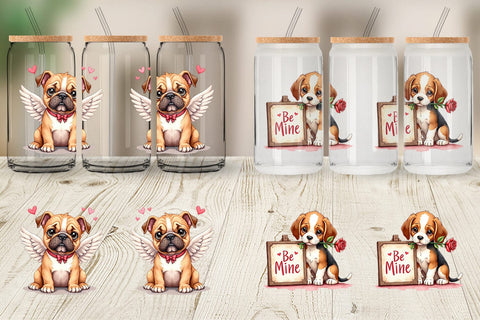 Glass Can Kitsch Valentine's Pets Retro Puppy & Kitten Sublimation artnoy 