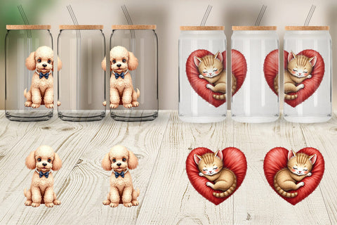 Glass Can Kitsch Valentine's Pets Retro Puppy & Kitten Sublimation artnoy 