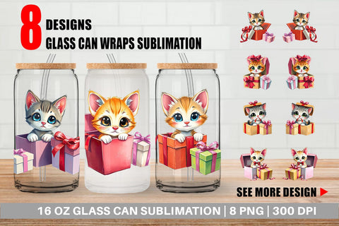 Glass Can Kitten Gift Sublimation artnoy 