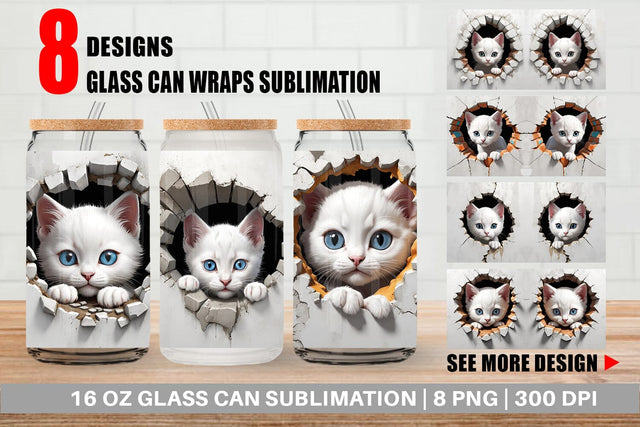 Glass Can Kitten in Wall Sublimation artnoy 