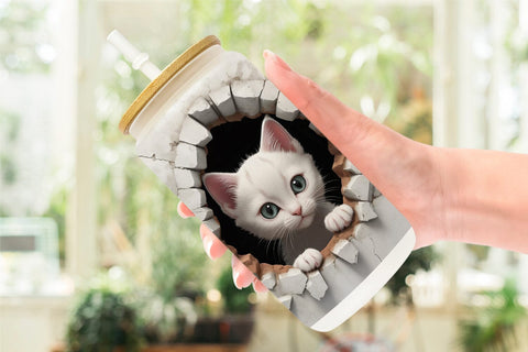Glass Can Kitten in Wall Sublimation artnoy 