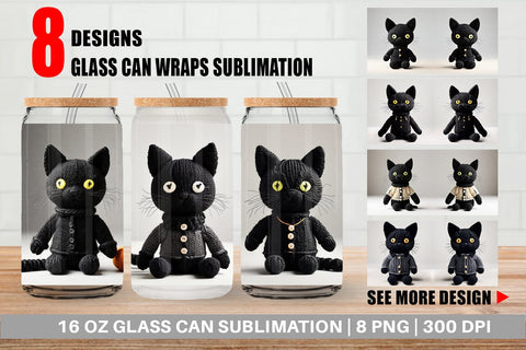 Glass Can Knitted Black Cat Sublimation artnoy 