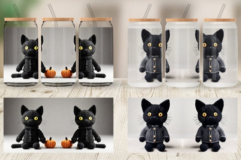 Glass Can Knitted Black Cat Sublimation artnoy 