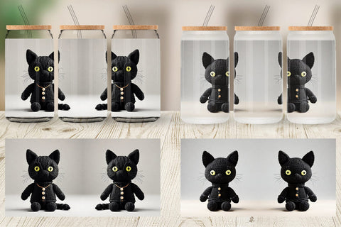 Glass Can Knitted Black Cat Sublimation artnoy 