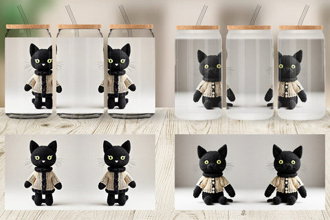 Glass Can Knitted Black Cat Sublimation artnoy 