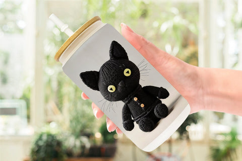 Glass Can Knitted Black Cat Sublimation artnoy 