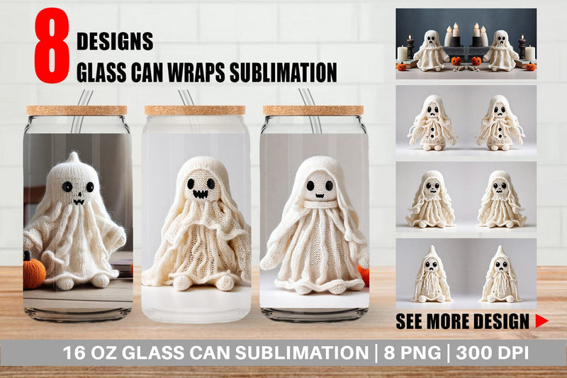 Glass Can Knitted Ghost Halloween Sublimation artnoy 
