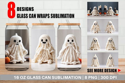 Glass Can Knitted Ghost Halloween Sublimation artnoy 