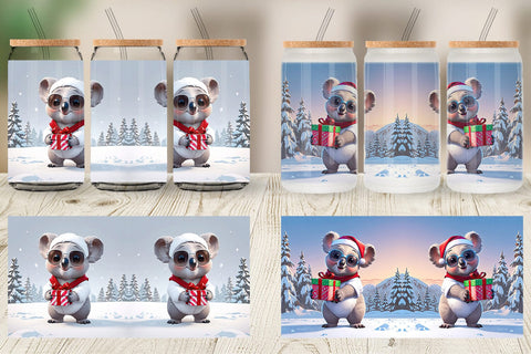 Glass Can Koala Christmas Sublimation artnoy 