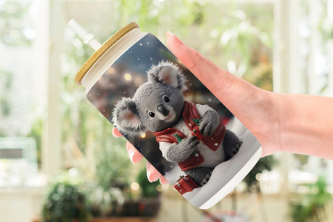 Glass Can Koala Christmas Sublimation artnoy 
