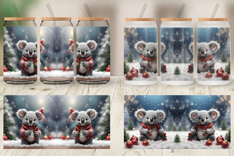 Glass Can Koala Christmas Sublimation artnoy 