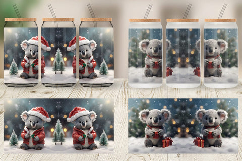 Glass Can Koala Christmas Sublimation artnoy 