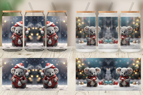 Glass Can Koala Christmas Sublimation artnoy 