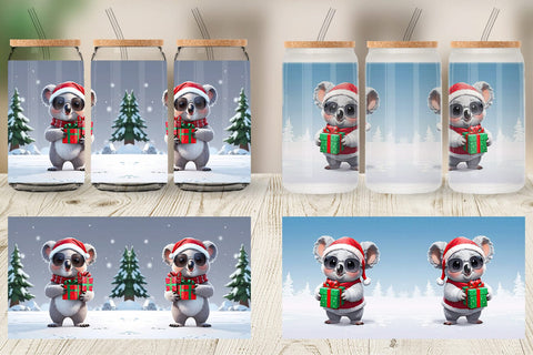Glass Can Koala Christmas Sublimation artnoy 