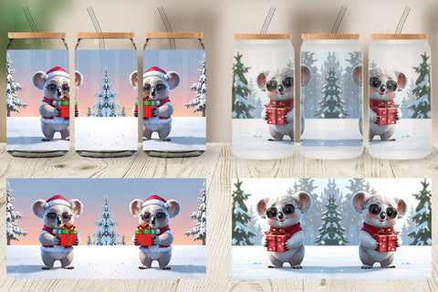 Glass Can Koala Christmas Sublimation artnoy 