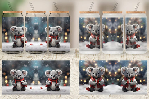 Glass Can Koala Christmas Sublimation artnoy 