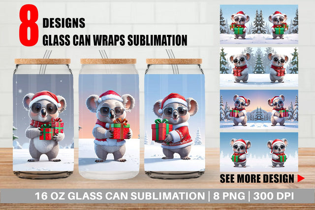 Glass Can Koala Christmas Sublimation artnoy 