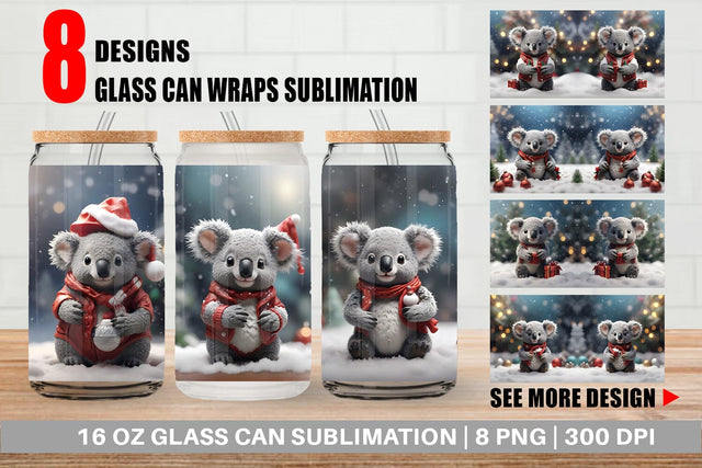 Glass Can Koala Christmas Sublimation artnoy 