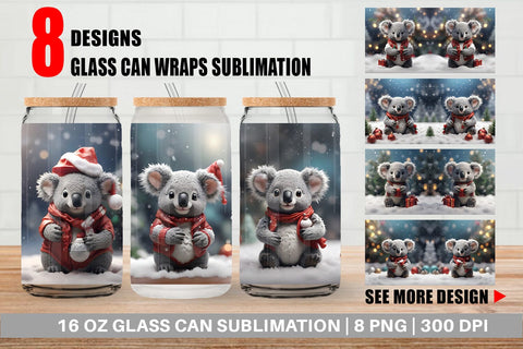 Glass Can Koala Christmas Sublimation artnoy 