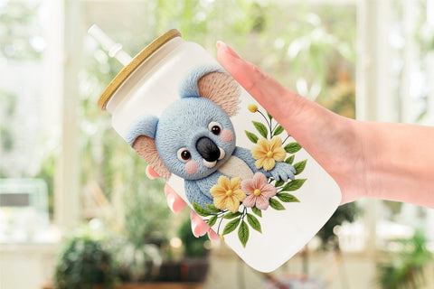 Glass Can Koala Embroidery Sublimation artnoy 