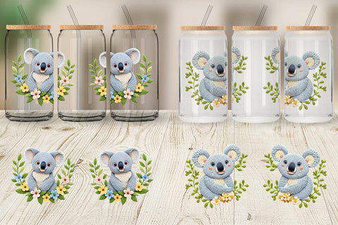 Glass Can Koala Embroidery Sublimation artnoy 