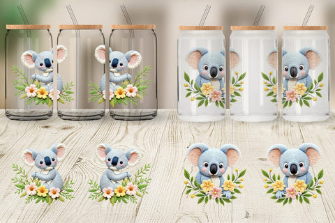 Glass Can Koala Embroidery Sublimation artnoy 