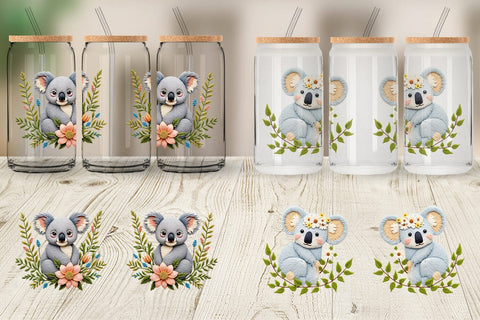 Glass Can Koala Embroidery Sublimation artnoy 