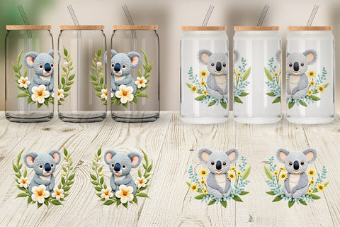 Glass Can Koala Embroidery Sublimation artnoy 