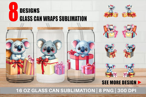 Glass Can Koala Gift Sublimation artnoy 