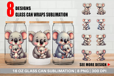 Glass Can Koala Mother's Day Sublimation artnoy 