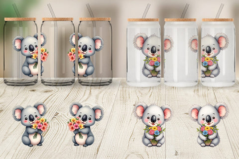 Glass Can Koala Spring Bouquet Sublimation artnoy 