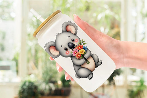 Glass Can Koala Spring Bouquet Sublimation artnoy 