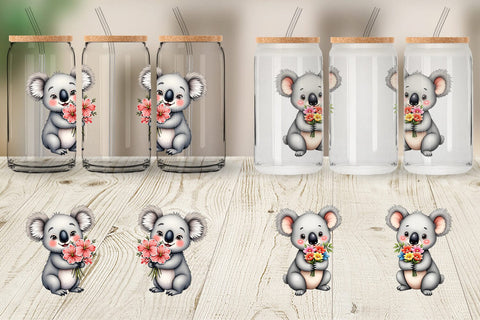 Glass Can Koala Spring Bouquet Sublimation artnoy 