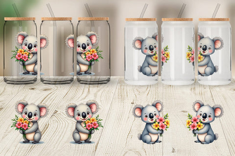 Glass Can Koala Spring Bouquet Sublimation artnoy 