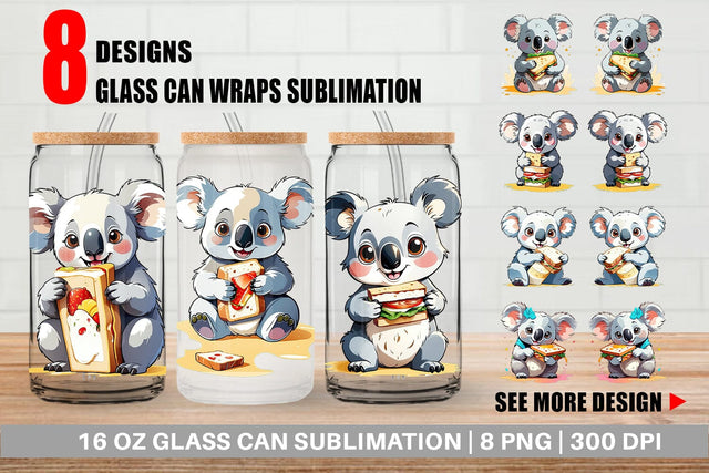 Glass Can Koala with Sandwich Sublimation artnoy 