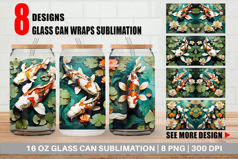 Glass Can Koi Fish Sublimation artnoy 