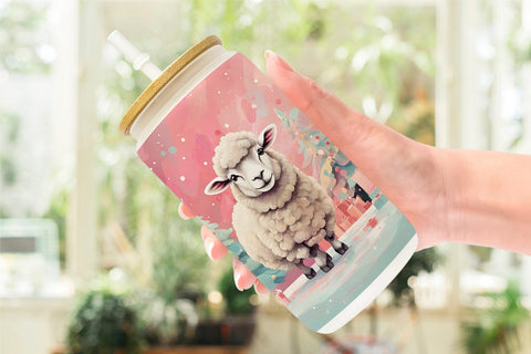 Glass Can Lamb Christmas Painting Sublimation artnoy 