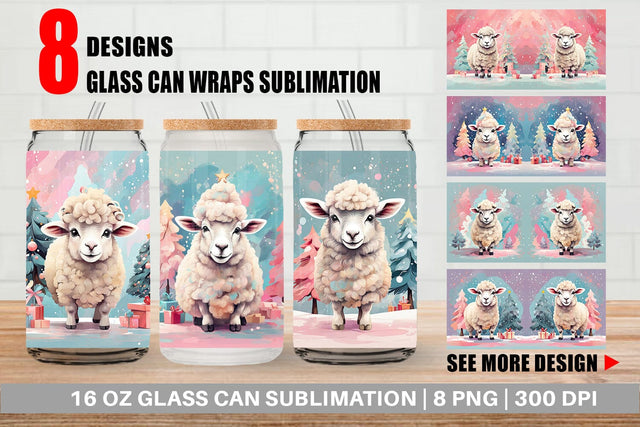 Glass Can Lamb Christmas Painting Sublimation artnoy 