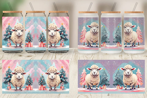 Glass Can Lamb Christmas Painting Sublimation artnoy 