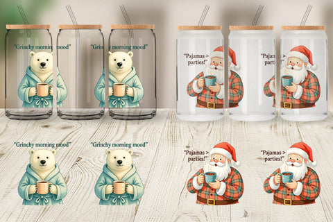 Glass Can Lazy Christmas Pajamas Sublimation artnoy 