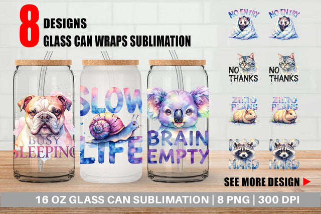 Glass Can Lazy Cute Animals Sublimation artnoy 