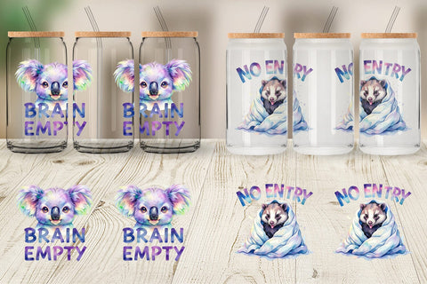 Glass Can Lazy Cute Animals Sublimation artnoy 