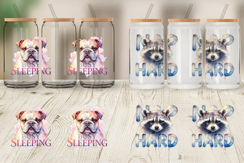 Glass Can Lazy Cute Animals Sublimation artnoy 