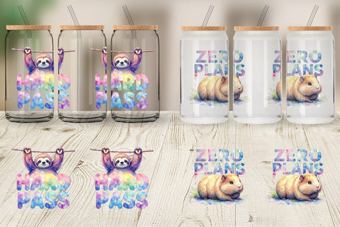 Glass Can Lazy Cute Animals Sublimation artnoy 