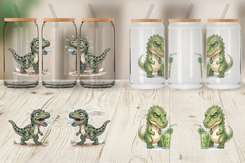 Glass Can Lazy Fitness Funny Dinosaur Sublimation artnoy 