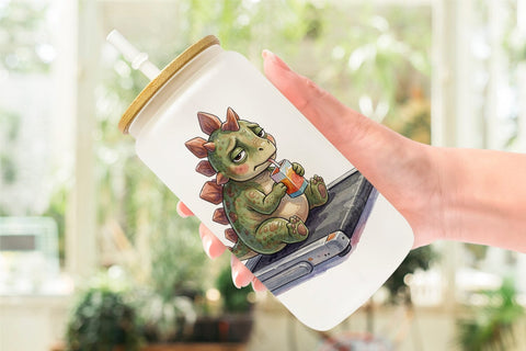 Glass Can Lazy Fitness Funny Dinosaur Sublimation artnoy 