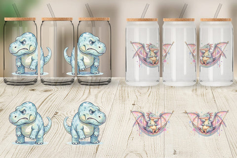 Glass Can Lazy Fitness Funny Dinosaur Sublimation artnoy 