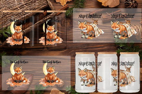 Glass Can Lazy Fox Cozy Hygge Watercolor Sublimation artnoy 